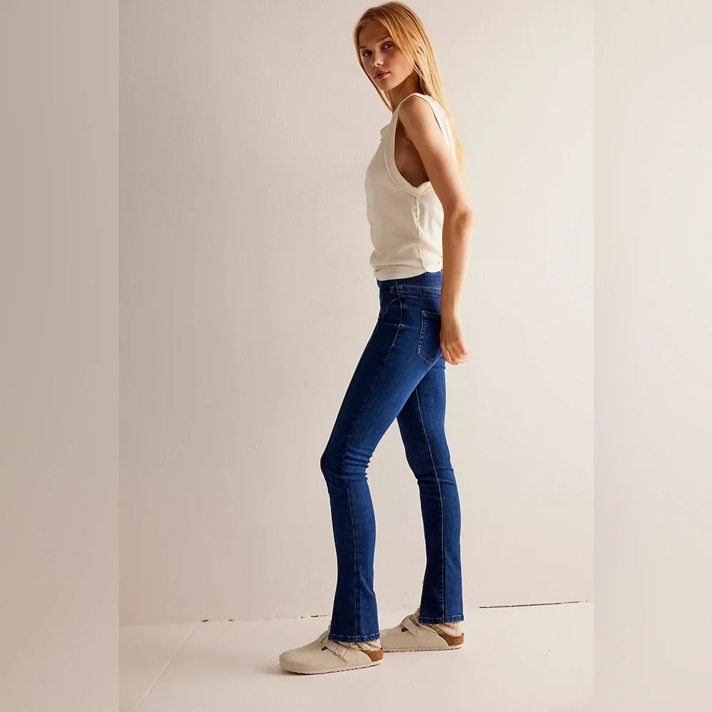 🦋FREE PEOPLE WE THE FREE DOUBLE DUTCH PULL ON SLIT SKINNY JEANS M - Picture 3 of 6
